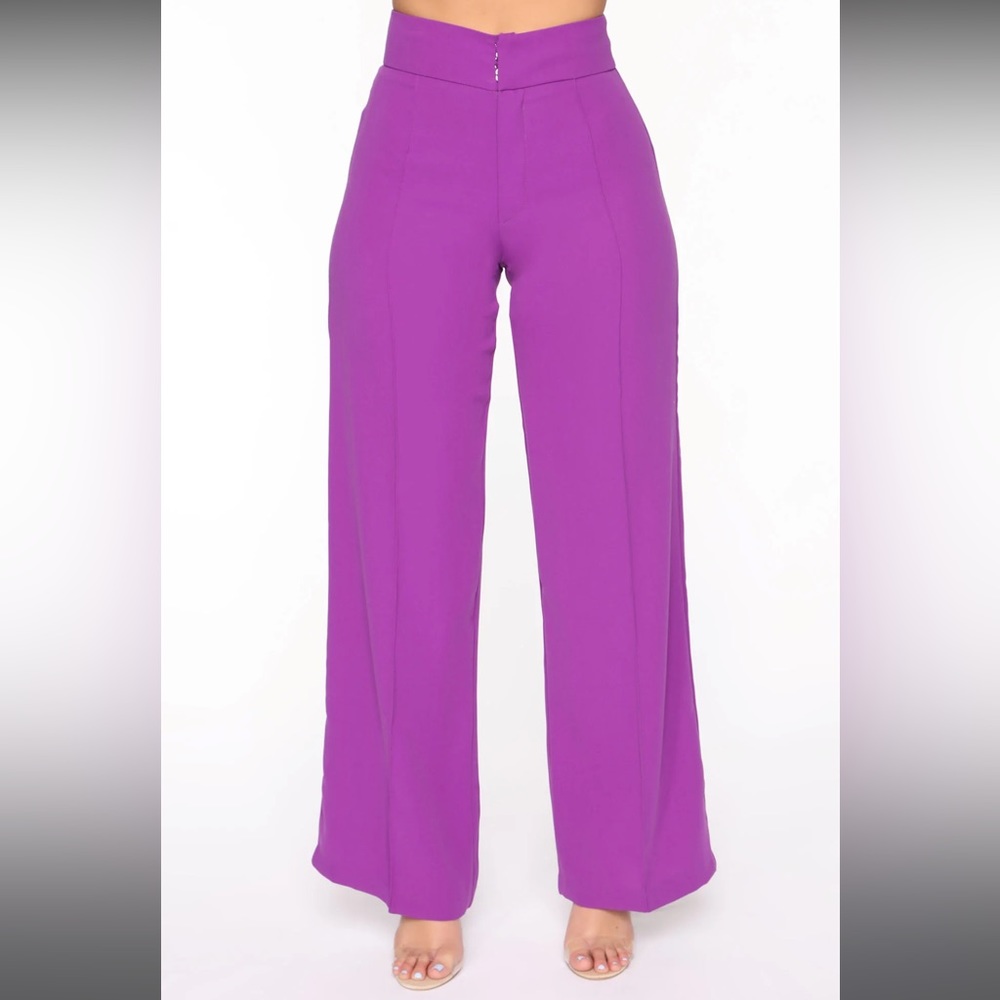 Purple dress pants, Wide Leg, High Waist,Hook and zipper closure, 100% Polyester